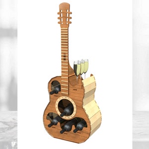 Minibar Gitaar lasergesneden bestanden Wijnflessenrek en glazen Bestand voor lasersnijden 6 / 3mm 3D-model puzzel Bestand svg cdr Dxf vector Cnc S3