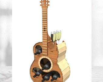 Mini bar Guitar laser cut files Wine Bottles Rack And Glasses File for laser cutting 6 / 3mm 3d model puzzle File svg cdr Dxf vector Cnc S3