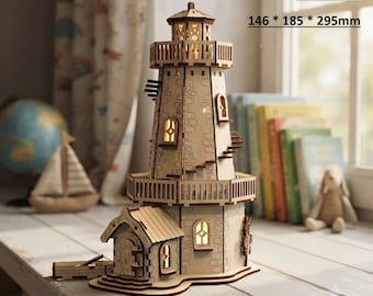 Lighthouse Candle Holder SVG Laser Cut 3D Nautical Cottage Lantern Decor, Wooden Night Light SVG