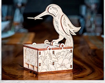 Tandenstoker-dispenser voor vogels Lasergesneden bestanden, zelfmontage-constructeurs, Dipping Bird, MECHANISCHE TANDENVANGER-DISPENSER, Trending Table Decor