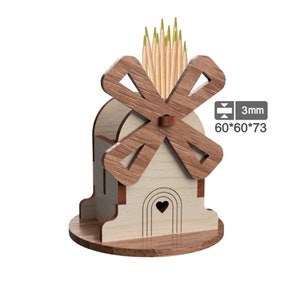 Stuzzicadenti in legno per mulino a vento: file tagliati al laser, decorazioni per la tavola di tendenza, porta stuzzicadenti, divertenti decorazioni artigianali per la casa, utilità funzionale