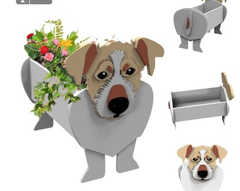 Jack Russell planter pattern, dog wood planter, DIY garden ornament flower pot, laser cutting digital file svg pdf ai cdr