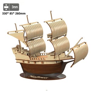 Ship Boat &quot;Mayflower&quot;- SVG Laser Cut File,Laser cut wooden sailboat model ship English sailing ship Mayflower transported the first settlers
