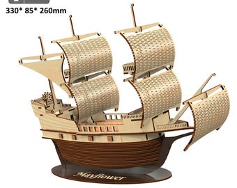 Scheepsboot "Mayflower"-SVG lasergesneden bestand, lasergesneden houten zeilboot modelschip Engels zeilschip Mayflower vervoerde de eerste kolonisten