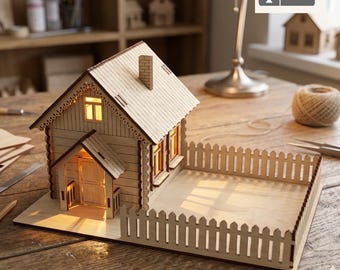 Wooden 3D Puzzle Fantasy Villas Models Doll House Light Houses Cdr Dxf,medieval house,doll houses 3D Maison laser Cutting File