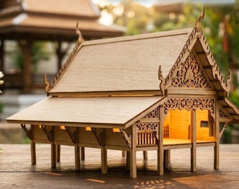 Wooden 3D Puzzle in thailand style house Models Doll House Light Houses Cdr Dxf,medieval house,3D English style house laser Cutting File