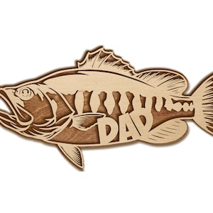 Bass Father&#39;s Day sign, Dad laser cut,Grandpa sign, Uncle-Papa- for customization-SET of 4-Laser Panel Fishing decor Gift for fishing lovers