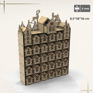 Adventskalender Laser cut Vektordatei, Weihnachts-Adventskalender, Weihnachts-Adventskalender 30 Schubladen, Weihnachtsdekoration S3