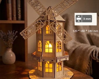 Wooden Mill model, Light Houses Cdr Dxf,mill house,  laser Cutting File