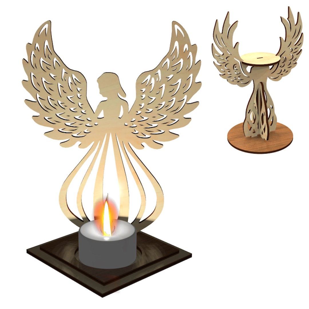 Angel Candle Stand Laser Cut File, Wood Candle Holder Svg Bundle, Angel