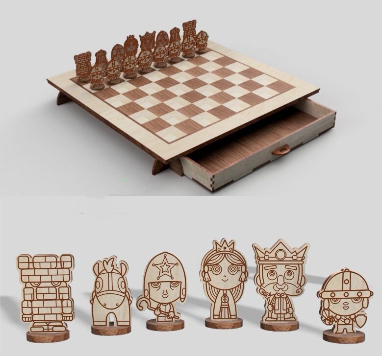 Chess And Chess Pieces Laser Cut Files Wooden Laser Cut Cnc Vector 