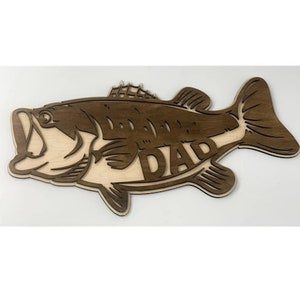 Bass Father&#39;s Day sign, Dad laser cut,Grandpa sign, Uncle-Papa- for customization-SET of 4-Laser Panel Fishing decor Gift for fishing lovers