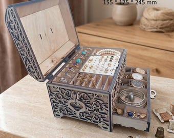 Laser Cut Wooden Jewelry Box with Drawer svg file Glowforge holder Laser cut opener jewelry case Wedding Love vector