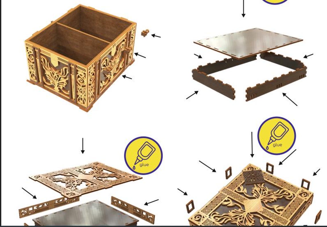Laser Cut Wooden Secret Compartment Box With Drawers Scandinavian Style ...