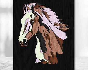 Horse 5 layer decorative panel laser cut files Multilayer Horse  Running Laser Cut File 3D Layered Horse Layered Dxf Dwg Plywood Cutting