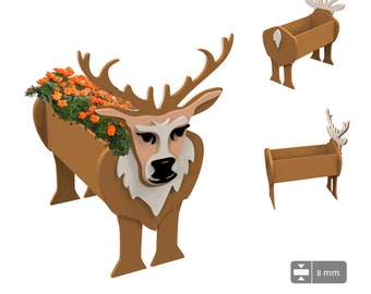 Deer planter pattern, animal wood planter, DIY garden ornament flower pot, laser cutting digital file svg pdf ai cdr
