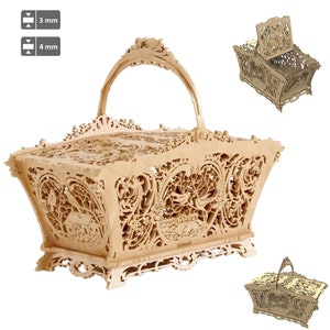Cestino tagliato al laser, scatola decorativa con motivo e coperchio in formato SVG, portagioie Glowforge, apribottiglie tagliato al laser, vettore di nozze e amore