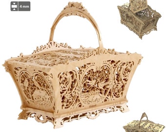 Laser cut basket Patterned Decorative Box with Lid svg file Glowforge holder Laser cut opener jewelry case Wedding Love vector