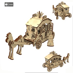 Wooden set Carriage with horse, princess and coachman SVG laser cut files,Wooden Toy Set, Handmade Educational Toys For Toddler  3 mm S3