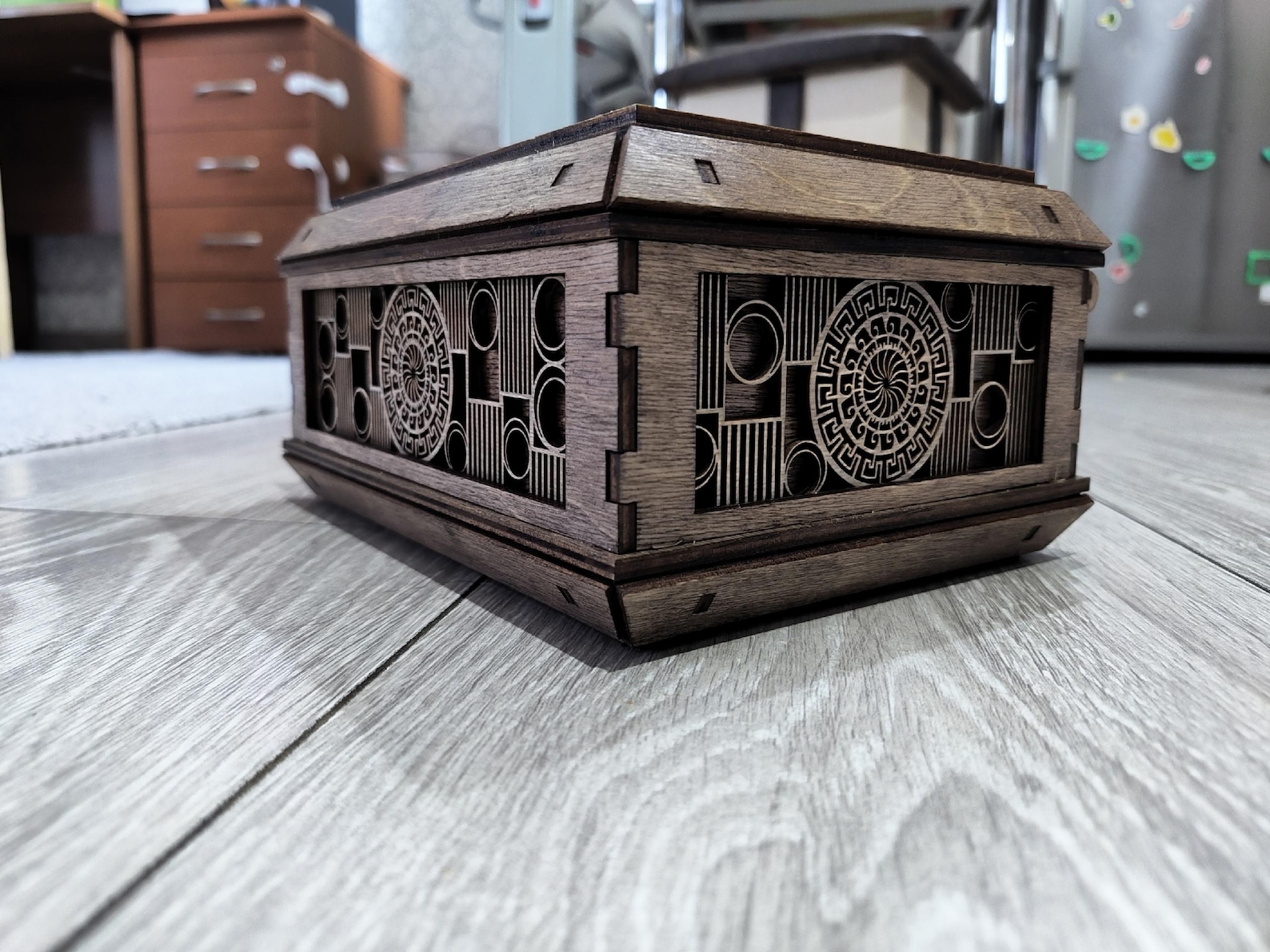Laser Cut Wooden Secret Compartment Box With Drawer Greek Style, Hidden ...