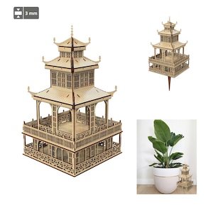 Garden Plant House In the Chinese style- Laser Cutting File, Ready made Plywood Project, SVG vector plan of 3d plywood miniature