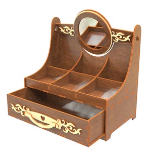 Organizer with a mirror laser cut files Laser Cut Makeup Organizer Mirror, Cosmetic Organizer, Jewellery, Glowforge Cut S3