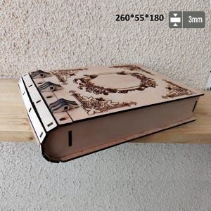 Archivo SVG cortado con láser para caja de libro de madera, archivo cortado con láser para caja de libro de regalo de madera, libro decorativo Glowforge, caja de libro, archivos SVG de almacenamiento para Glowforge