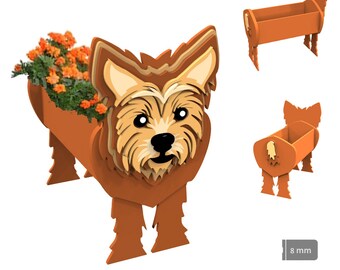 Yorkshire Terrier Blumentopf Muster, Hund Holz Übertopf, DIY Gartenverzierung Blumentopf, Laserschnitt digitale Datei svg pdf ai cdr