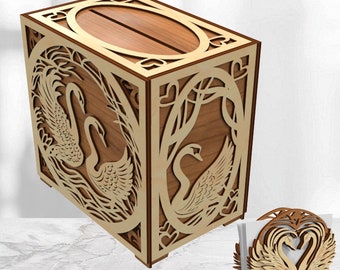 Wedding piggy bank.Laser cut Files Swans Moneybox Bonus napkin holder &quot;swans&quot;, box “wedding fund” S3