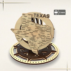 3D Holz Karte von Texas - Laser cut Datei, 3D Holz Karte von Texas, Tischdekor, State Map Art, State Map Home Decor