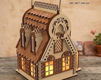 Wooden 3D Puzzle Fantasy Villas Models Doll House Light Houses Cdr Dxf,medieval house,doll houses 3D Maison laser Cutting File S3