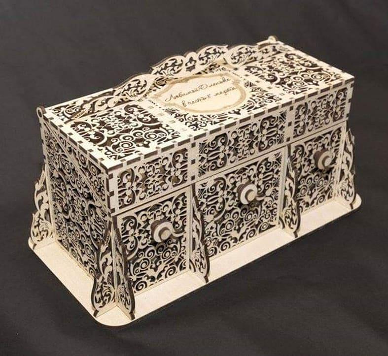 Laser Cut Wooden Jewelry Box With Drawer Svg File Glowforge Holder ...