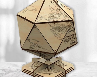 Wooden Icosahedral Globe Laser cut files Diy Modeling Kit Office Decor 3D Mechanical Puzzle for Teen/Adult,Self Assembly Constructors