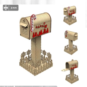 Cartas a Santa Mailbox SVG máquinas cortadoras láser de archivos y Glowforge, Christmas Santa Claus Mail Box, North Pole Express box, Post Box file