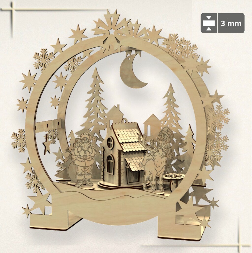 Arco Luminoso Brubaker 3D – Paesaggio Invernale Con Villaggio – Legno Dipinto A Mano, LED, 27,5x24,5x8,7 Cm