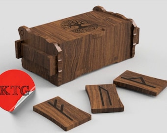 Wooden runes set in gift box laser cut files  Wood Burned Hand Carved Elder Futhark Runes Set