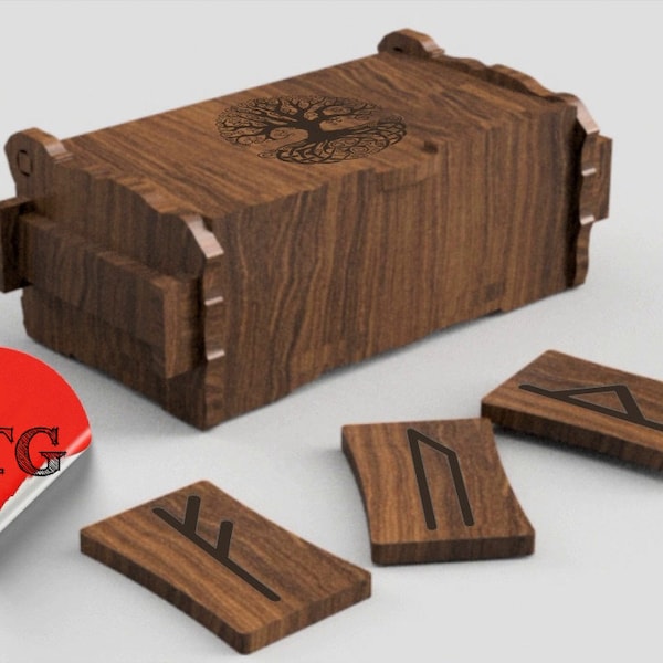 Runen aus Holz in Geschenkbox Laser geschnitten Dateien Holz verbrannt Hand geschnitzt Elder Futhark Runen Set