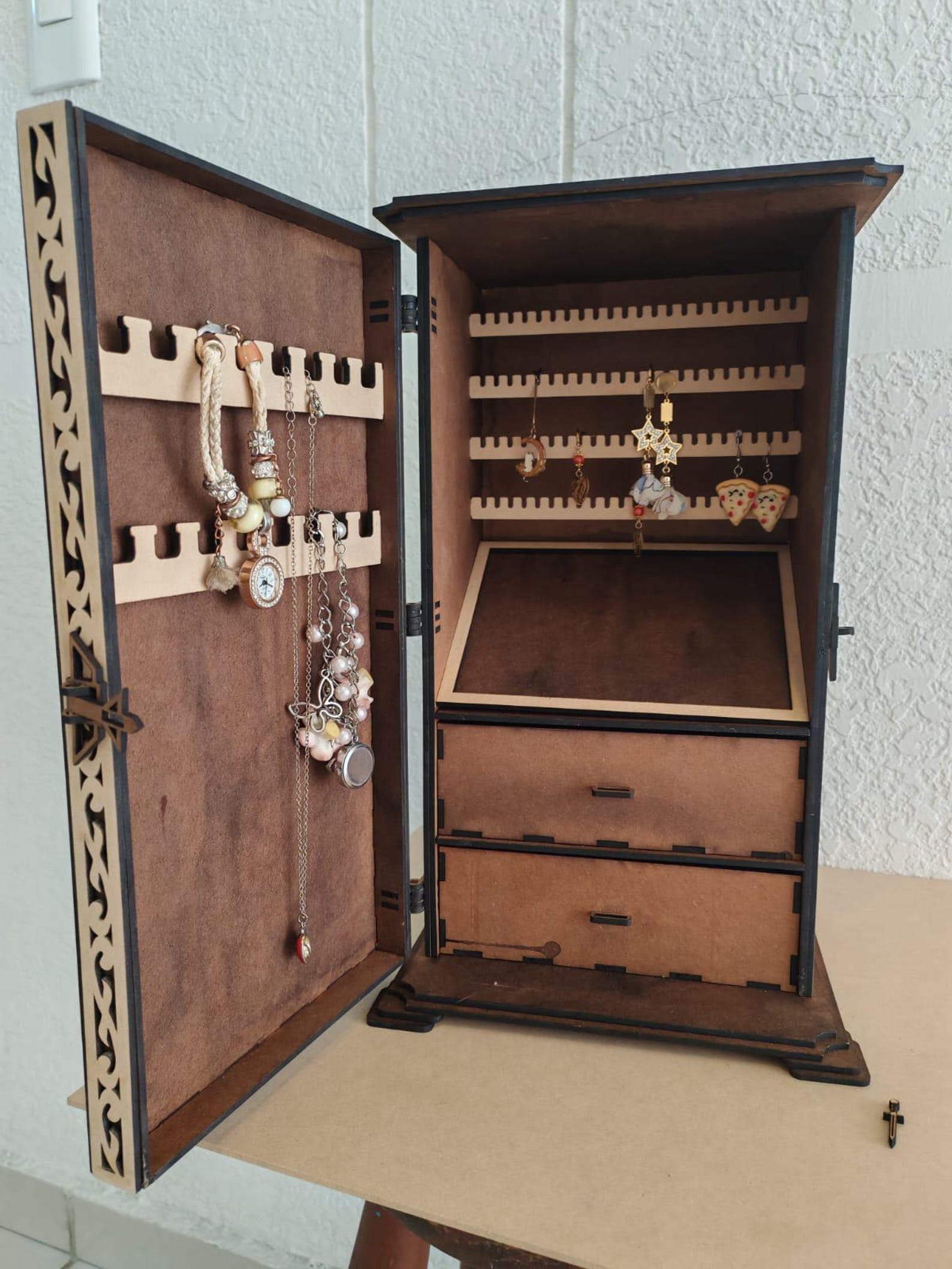 Laser Cut Wooden Jewelry Box With Drawer Svg File Glowforge Holder ...