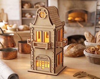 Wooden 3D Puzzle in Dutch style house Models Doll House Light Houses Cdr Dxf,medieval house,3D English style house laser Cutting File