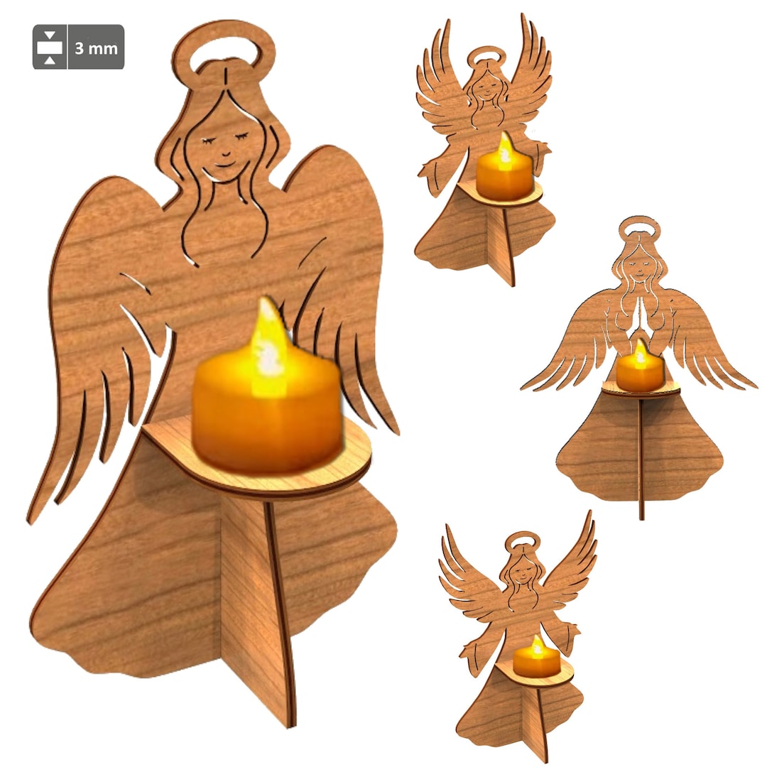 Angel Candle Stand Laser Cut File, Wood Candle Holder Svg Bundle, Angel