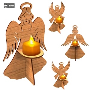 Engel Kerzenständer Laser geschnitten Datei, Holz Kerzenhalter svg Bundle, Engel Kerzenhalter svg, Memorial Laser geschnitten Datei S3