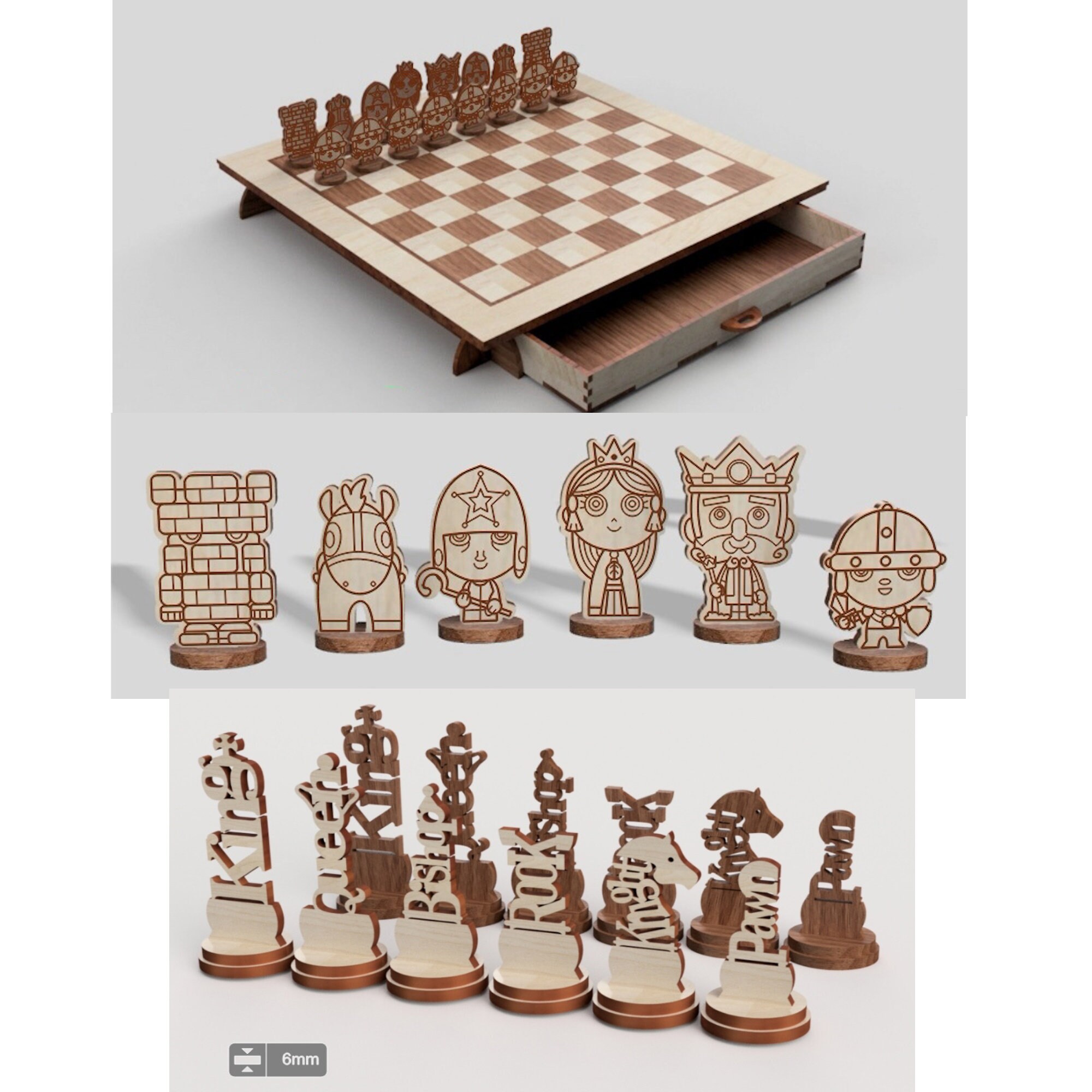 Chess And Chess Pieces Laser Cut Files Wooden Laser Cut Cnc Vector 