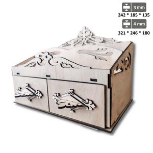 Laser Cut Wooden Jewelry Box with Drawer svg file Glowforge holder Laser cut opener jewelry case Wedding Love vector