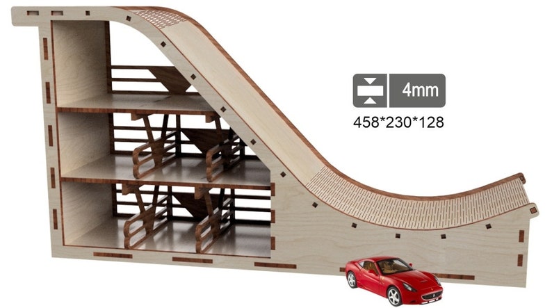 Toy Ramp Transparent Car Jumping Ramp, Laser Cut Files. Parking Garage for Toy Cars Digital ...