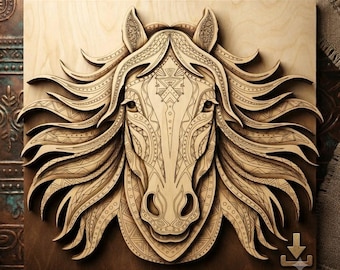 5 layers horse horse wall art svg | Ethnic wooden horse head | Laser Cut Files | boho decor | ethnic 3d mandala