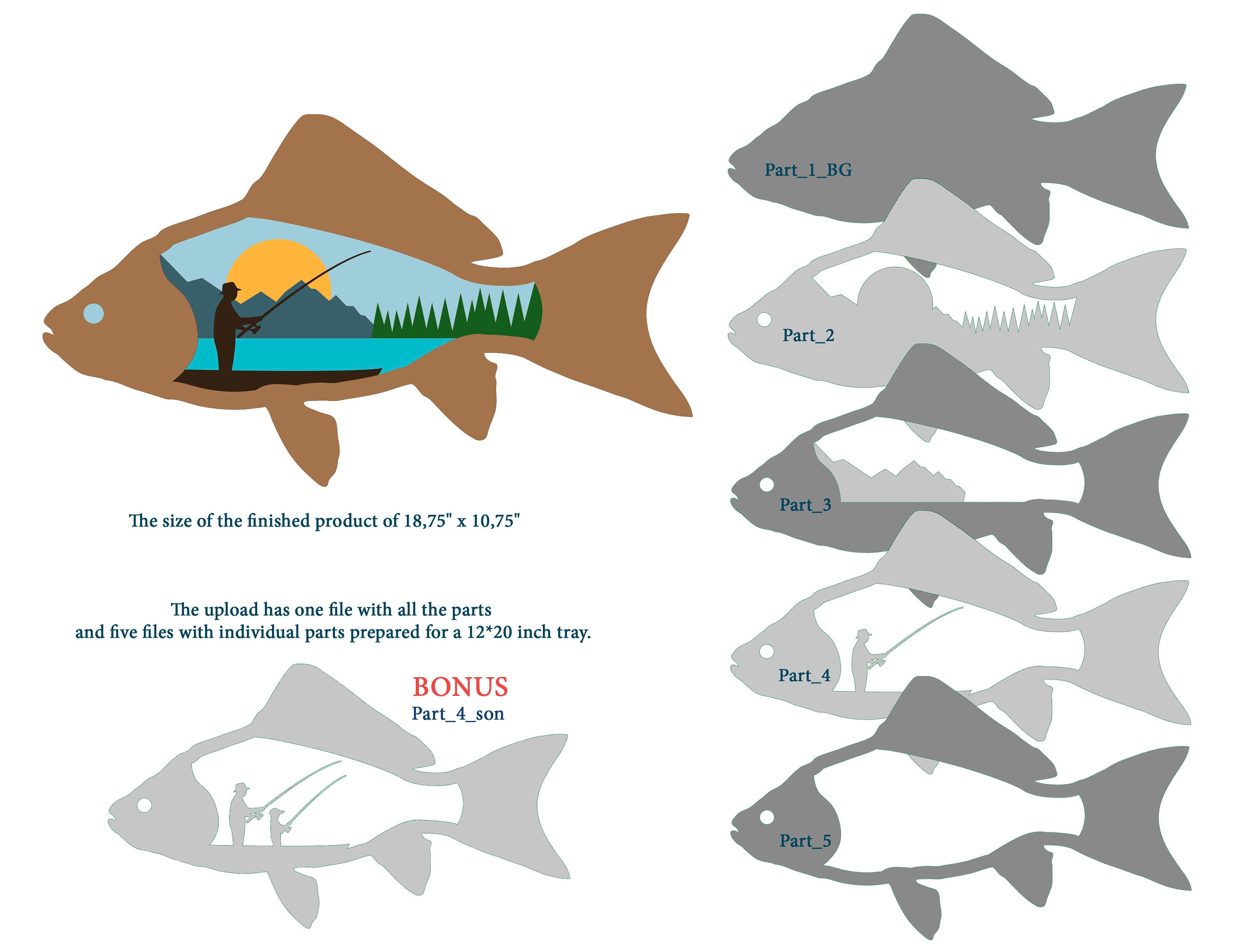 Fishing Laser Cut Files Glowforge Files SVG/DXF/CDR Fishing Panel ...
