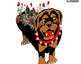 Rottweiler planter pattern, dog wood planter, DIY garden ornament flower pot, laser cutting digital file svg pdf ai cdr