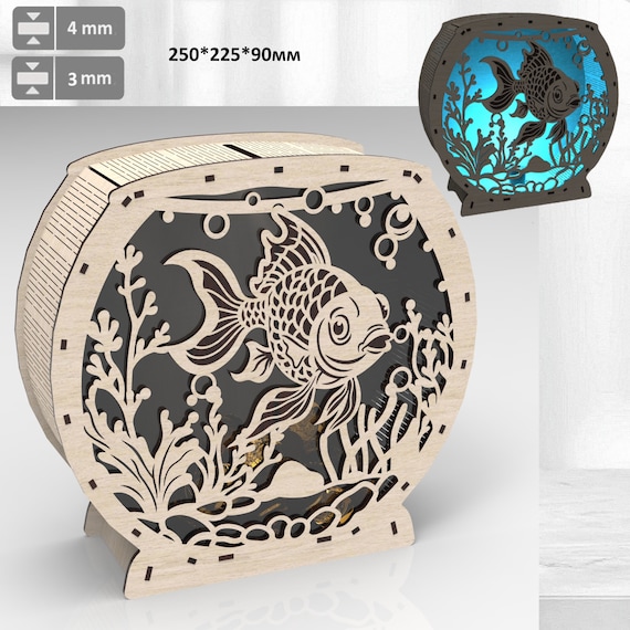 Aquarium Piggy Bank SVG Lightbox laser cut files Light box laser Cut SVG Night Graphic Light box money box laser cut files
