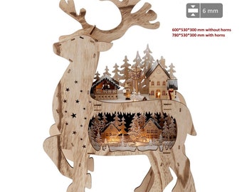 Home Christmas reindeer light arch,Wooden Laser Cut ,with many details,Battery Operated Village Scenery and Warm White LEDs Home Decorations