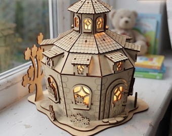 Wooden 3D Puzzle Fantasy Villas Models Doll House Light Houses Cdr Dxf,medieval house,doll houses 3D Maison laser Cutting File